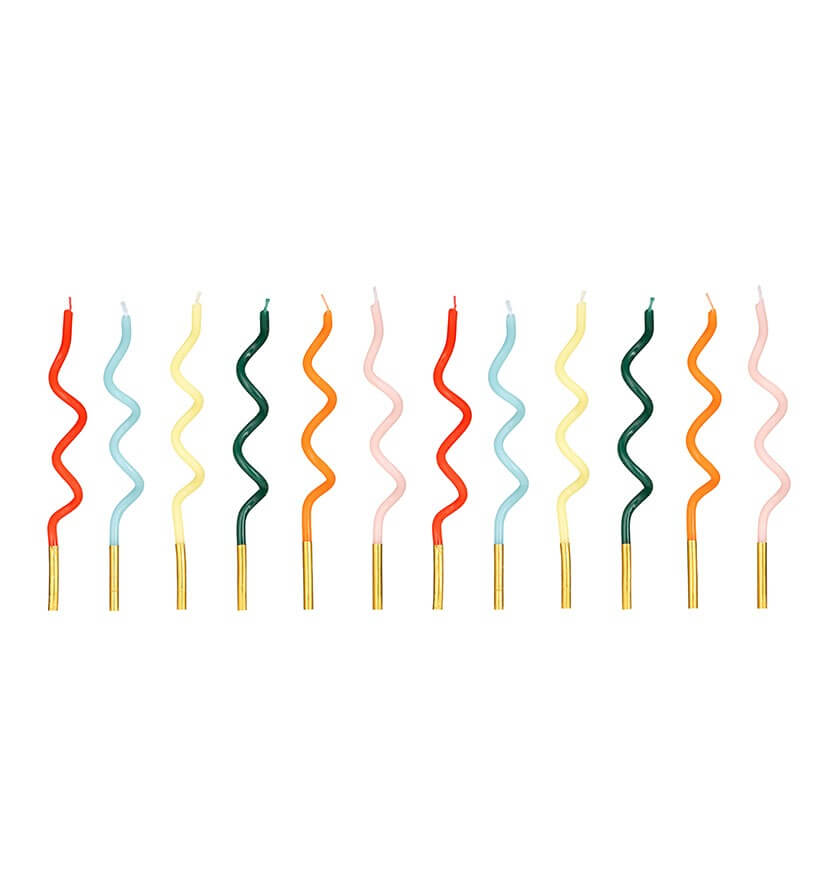 Lot de 12 bougies torsadées arc-en-ciel